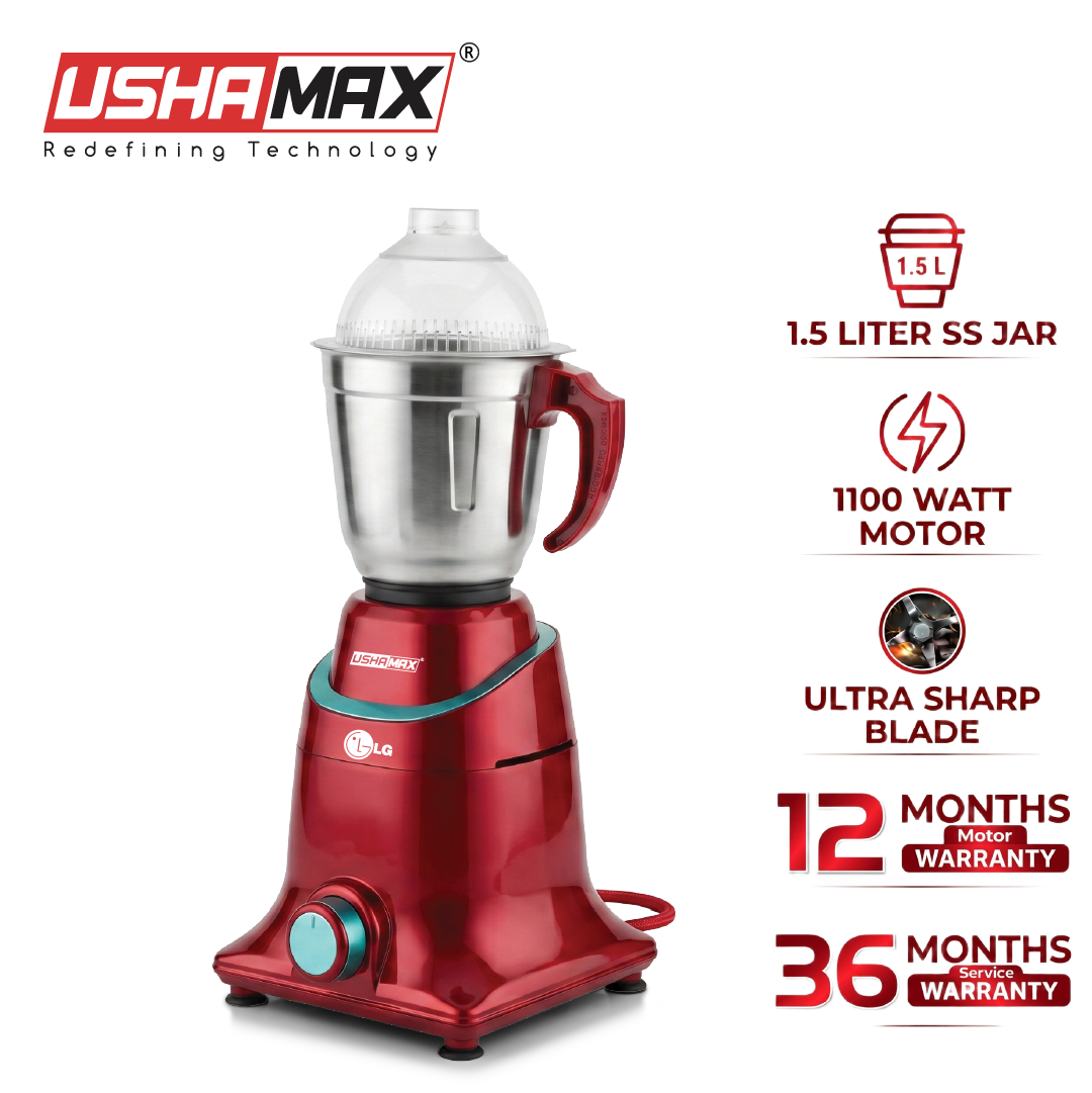 USHAMAX AURIXIS Mixer Grinder | 1100W Pure Copper Motor with 3 SS Jars - Image 2