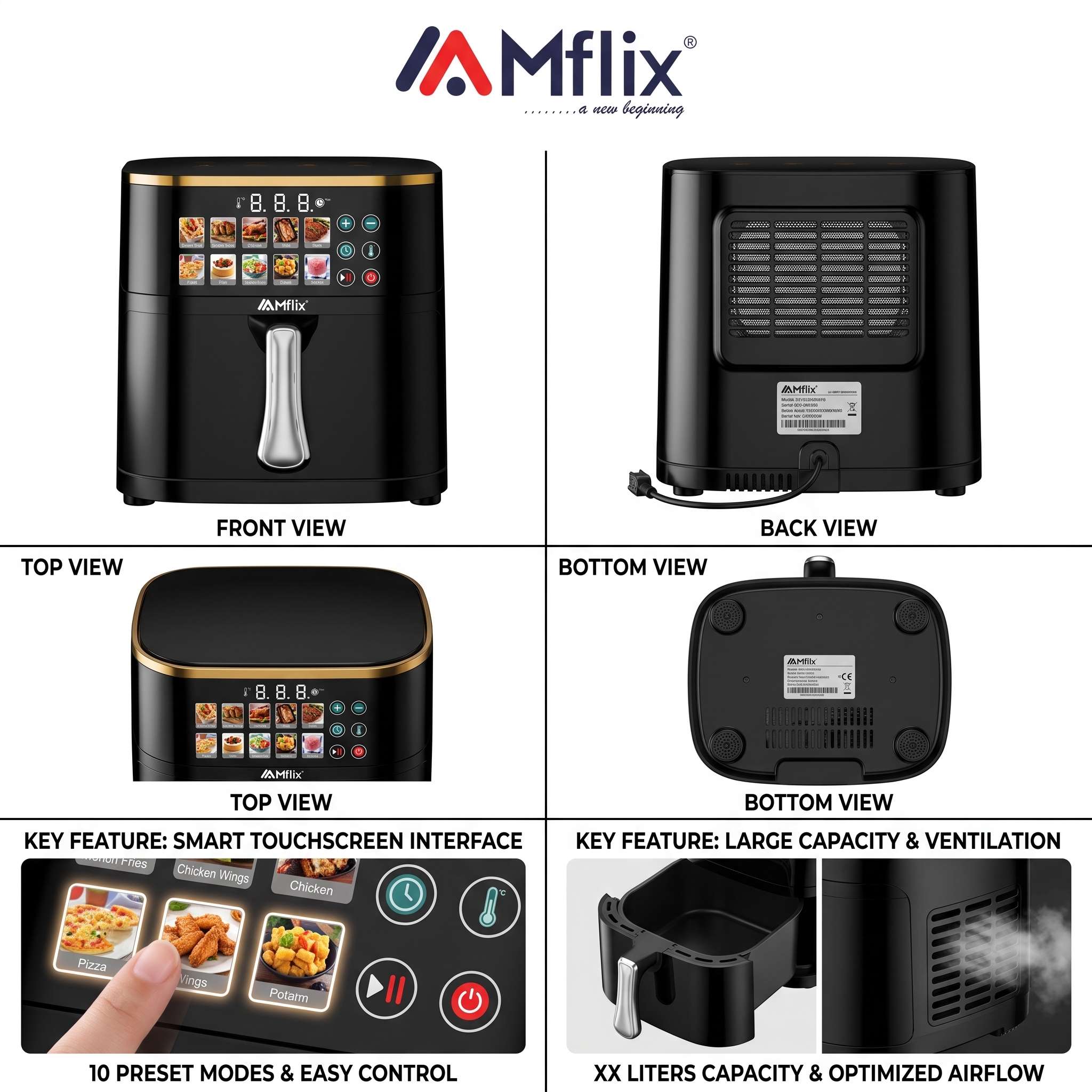 MFLIX Air Fryer MAF-8012 | 8.0L Super Large Capacity 1800W Touch Control - Image 3