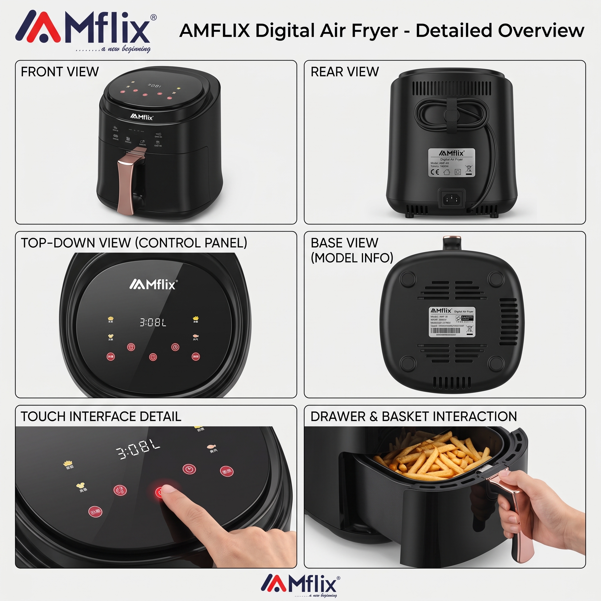 MFLIX Air Fryer MAF-7112 | 7.0L Super Large Capacity 1600W Touch Control - Image 3