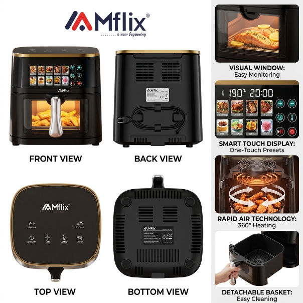 MFLIX Air Fryer 8016 | 8.0L Capacity 1800W Touch Control - Image 2